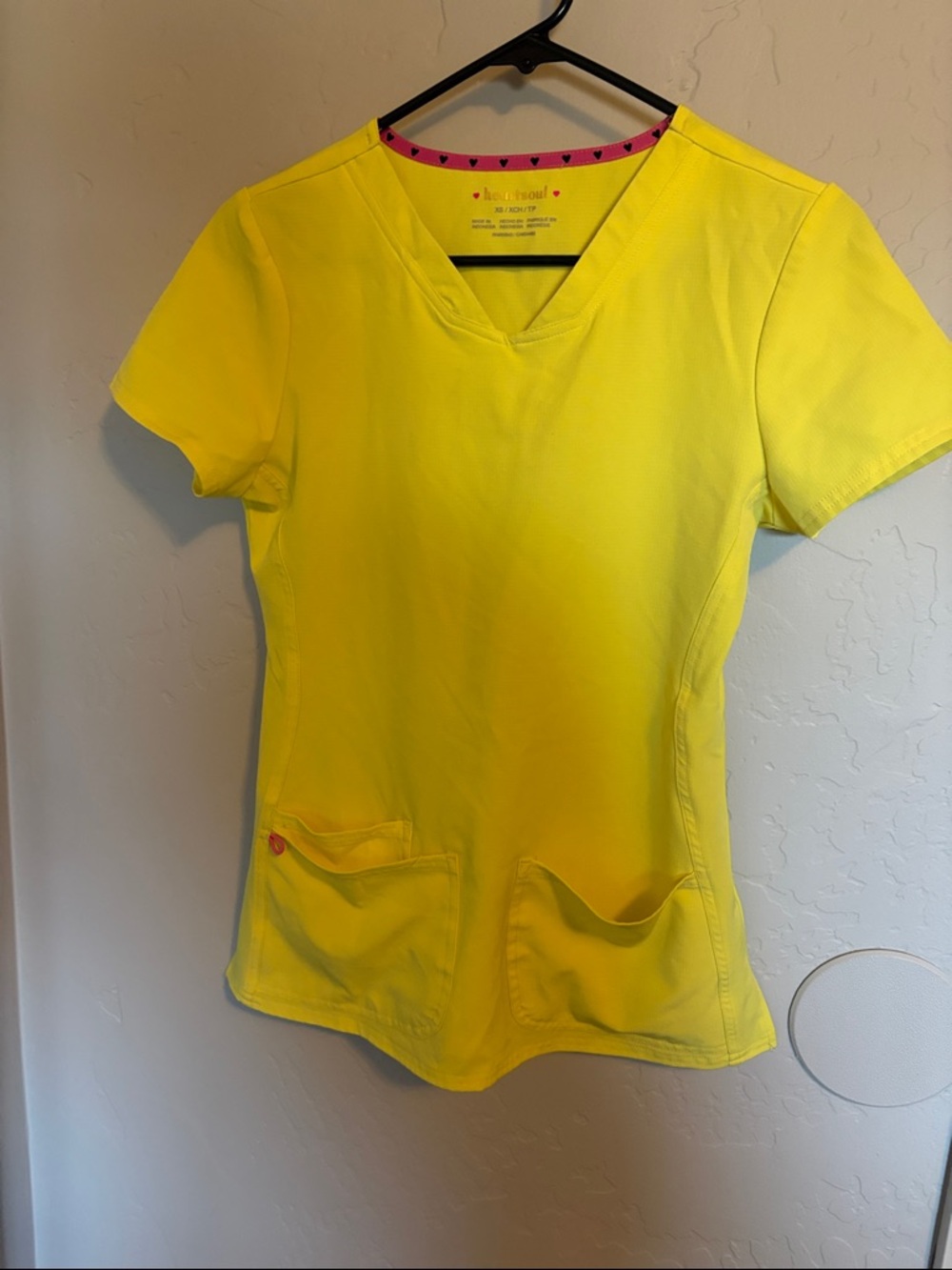 HeartSoul Bright Yellow V-Neck Short Sleeve Scrub Top